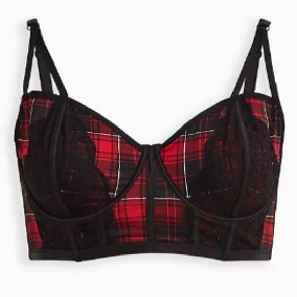 ***SIZE 6X*** TORRID  UNLINED LONGLINE STRAPPY BRALETTE - PLAID RED SIZE 6 - Picture 5 of 7